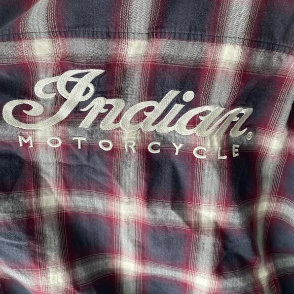 Indian Motorcycle Plaid Button-Up Shirt Mens L Long Sleeve Embroidered Logos - Picture 3 of 12